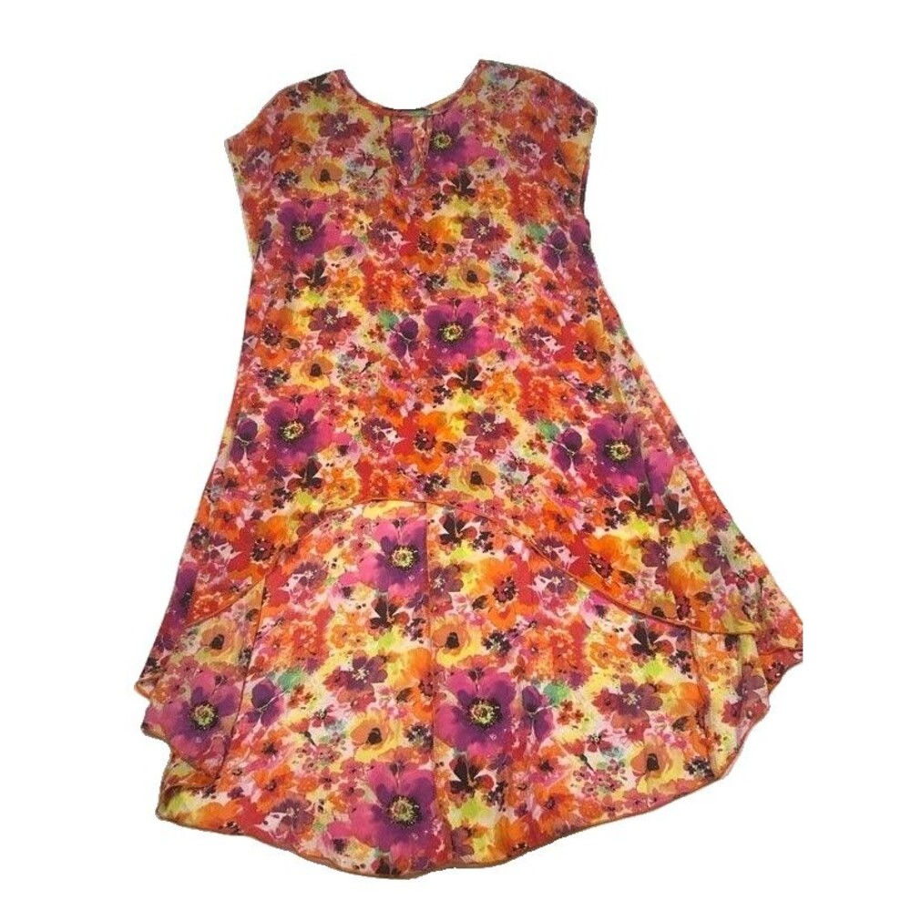 Cha Cha Vente Womens Plus 1X Floral Chiffon High Low Hi-Lo Hem Keyhole Dress